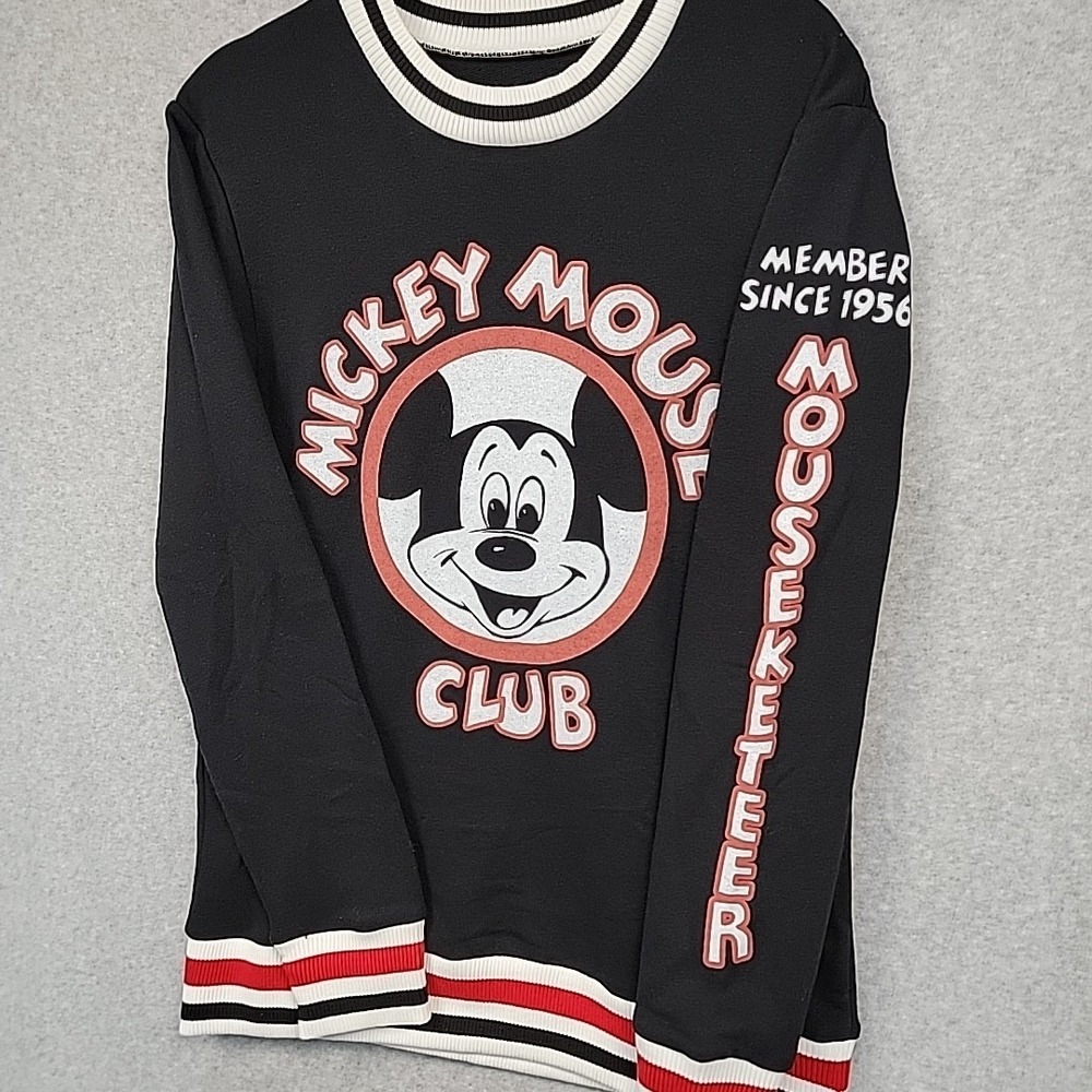 DISNEY PARKS Mickey Mouse Club Pullover CrewNeck Sweatshirt Black Sz S Varsity